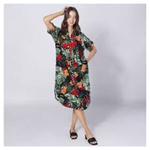 Cuddl Duds Black Tropical Caftan Dress M Medium